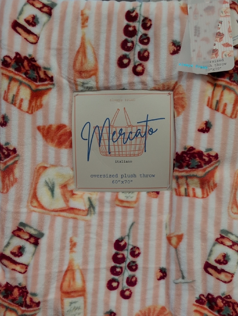 Mercato Oversized Plush Throw - Pink & Cream,  Cherry & Italian Print P